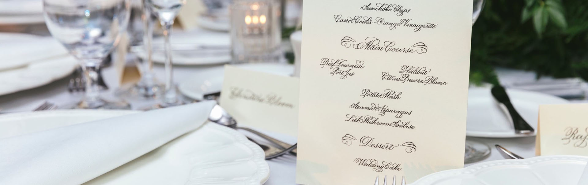 Wedding menu in printed handwritten calligraphy